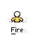 Pixelated character with white face and yellow shirt, transitioning from white head to orange hair , each labeled "Fire" below