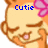 Pixelated cartoon character with closed eyes, pink flower, and blue text above head.