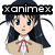 Pixelated anime-style character with long dark hair in pigtails, wearing a beige school uniform with a red bow, displayed in four variations with different text overlays.