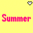 A static pixel art image with a yellow background featuring pink text and two heart icons, one white and one black.