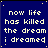 Blue background with white pixelated text reading 'now life has killed the dream i dreamed' in a of nine , one grayed out