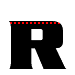 A 3x2 contact sheet of five animated frames showing a black letter R with red dot pattern filling that progressively covers the entire character from top to bottom across frames.