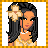 A pixel art contact sheet showing two frames of an animated buddy icon: a woman with long dark hair and a flower accessory on the left, and text reading "I Love Brown" on a glowing background on the right.
