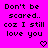 A static contact sheet of two identical animated frames showing pixelated text on a bright pink background with heart symbols at the bottom right of each frame.