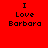 Red background with black pixelated text reading "I Love Barbora" in two identical vertical