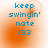Blue text reads 'keep swingin' nate <33' over an orange gradient background with subtle circular patterns.