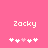 Pixelated text 'Zacky' above a of five heart symbols on a solid pink background, with one central heart in lighter shade