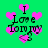 Green background with pink hearts and black text reading "I Love Tommy" in a stylized font.