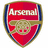A pixelated shield-shaped icon with red and blue sections, featuring the word 'Arsenal' and a cannon graphic, alongside red text reading 'GOALIE #15 EG ARSENAL'.