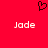 Red background with black pixelated heart symbol above two white pixelated 'Jade' texts.