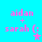 Pixelated pink text 'aidan + sarah (:' on cyan background with a small star symbol changing color between frames.