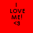 Red background with black text 'I LOVE ME! <3' and white horizontal bars moving across the image in four positions.