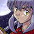 Anime-style character with purple hair and yellow eyes, wearing a dark blue jacket over red clothing, shown in profile against light background.