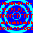 Blue background with four light blue spiral patterns and red lettering arranged in horizontal