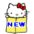 Two side-by-side pixelated Hello Kitty icons with yellow gift boxes and red bows, each displaying the word "NEW" in different colors across frames.