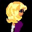 Six pixelated female figures in profile view, each with distinct hairstyles and clothing against a black background.