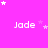 A bright pink background features repeated white text 'Jade' with scattered white and light pink stars, some of which move across the frame.