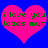 Two identical pink hearts on a blue background with green text reading 'i love you loads mum' inside each heart.