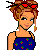 Pixel art of a woman in a blue bikini with red and green patterns, showing multiple poses and a text box reading "Do you like my..." with "cherries" below.