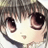 Pixelated anime-style face with short brown hair, large dark eyes, and a small open mouth showing teeth, set against a light background.