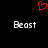 Red pixelated heart symbol above two identical white pixelated 'Beast' text elements on black background.