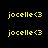 Yellow pixelated text 'jocelle<3' repeated across a black background with white rectangular overlays in specific positions.