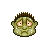Pixelated green-skinned character with brown spiky hair and pink eyes in various facial expressions