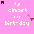 Pixelated pink background with white text reading 'its almost my birthday!' and scattered red/pink stars in a