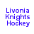 Four variations of a pixelated text-based icon showing "Livonia Knights Hockey" with red highlight bars shifting across each line.