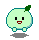 Four pixelated green apple-shaped characters with black eyes, red mouths, and green leaves, arranged in a on a gray background