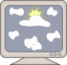 Six computer monitor icons display a blue sky with white clouds and yellow sun, each showing sequential text: E, Em, Ema, Email.