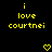 Yellow pixelated text and heart symbols on a black background, with identical static frames showing 'i love courtnei' and two hearts.