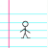 A 3x2 contact sheet of a stick figure animation with text elements on lined paper background, showing six frames of the same character in different poses and expressions.