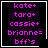 Four identical black square with white borders display pink pixelated text listing names and 'bff's', each has a distinct small symbol in the bottom-right corner