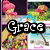 Pixelated anime-style icon shows a character with pink hair and a colorful dress, with text reading "Grace" over a background of greenery and a blue structure.