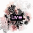 Four pixelated icons with floral backgrounds display sequential text: 'Live', 'Love', 'Laugh', and four pink hearts.