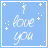 Light blue square icon with white cursive text 'i love you' and scattered star-like sparkles, some frames include small heart shapes.