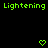 Green pixelated text 'Lightening' appears twice on a black background with two green heart icons below.
