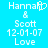 Pixelated text on bright blue background shows 'Hannah' with heart symbol, '&', 'Scott', date '12-01-07', and 'Love'.
