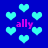 Blue background with cyan heart shapes and pink text reading 'ally' scattered across the image.