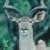 Pixelated image of a mountain goat with greenish-blue fur and white face, next to bright green text on dark background.