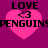 Pixelated pink heart with 'LOVE <3' and 'PENGUINS' text on magenta background, repeated in a pattern