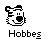 Pixelated black-and-white cartoon icon of a bear-like character with rounded ears, closed eyes, and a smiling mouth above the text "Hobbes" in blocky pixel font.