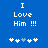 Blue background with white pixelated text "I Love Him !!!" and five white plus signs with one light blue plus sign in the center.