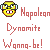 Pixelated yellow face with black glasses and blue-tinted lenses, open mouth showing teeth, red text reading "Napoleon Dynamite Wannabe!" on white background.