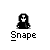 Pixel art icon of a character with long dark hair and a black robe, labeled 'Snape' with a speech bubble containing text.
