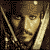 nine pixelated displays partial character portraits and text fragments from 'Pirates of the Caribbean' on a parchment-like background