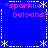 Blue background with pink text reading "sparklie" and "baloons" surrounded by white star-like symbols and dotted lines.