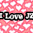 Pixelated pink background with white heart shapes and black text reading "I Love JZ" in bold font.