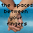 Two hands clasped against a blue water background with overlaid text about spaces between fingers.